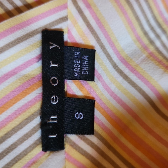 Theory Cammie Pink & Orange Striped Silk Deep Vneck Sleeveless Tank Top Small - Picture 8 of 11